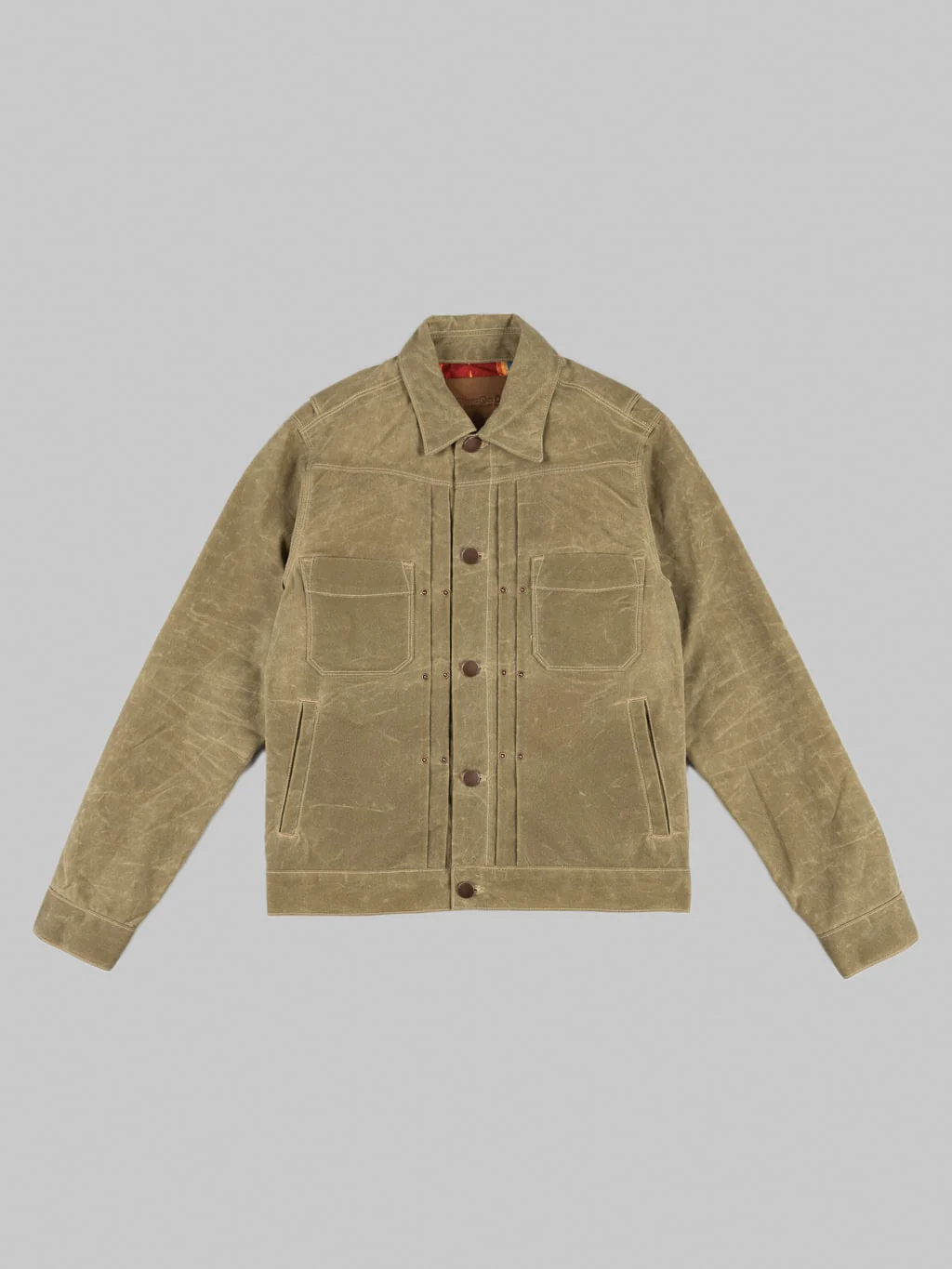 Freenote Cloth Riders Jacket Waxed Canvas Tobacco Brown Interior - Image 6