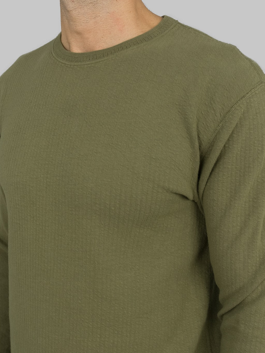 Loop & Weft Double Face Jacquard Crewneck Thermal Army Olive - Image 4