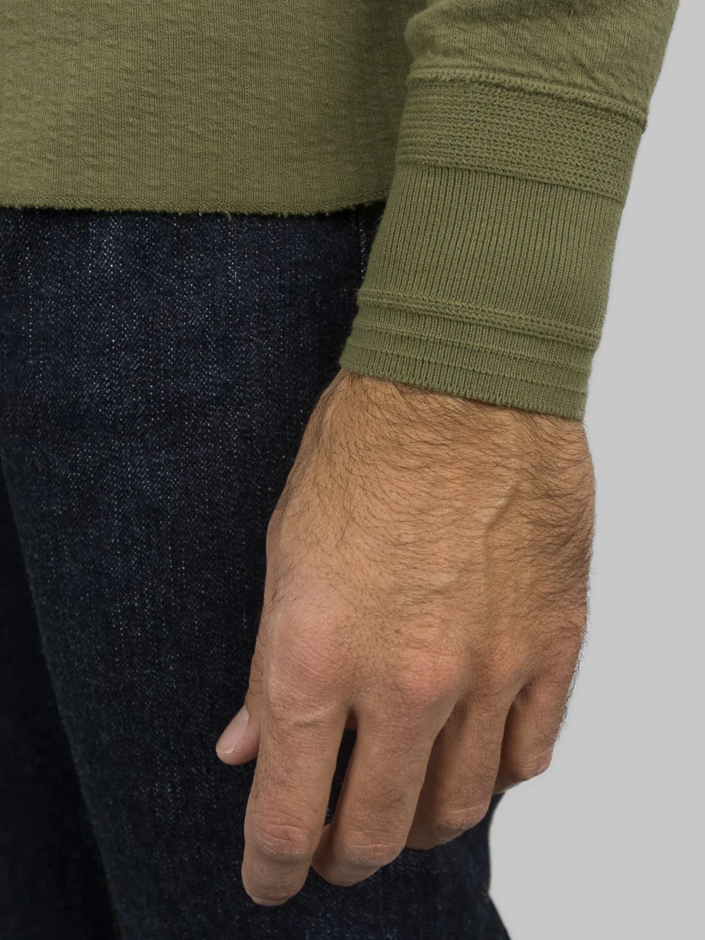 Loop & Weft Double Face Jacquard Crewneck Thermal Army Olive - Image 5