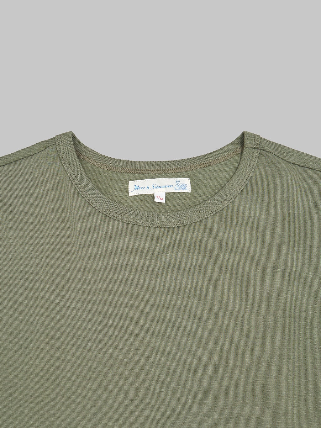 Merz b. Schwanen 1950s 5.5oz Loopwheeled Classic Fit T-Shirt Army Green - Image 5