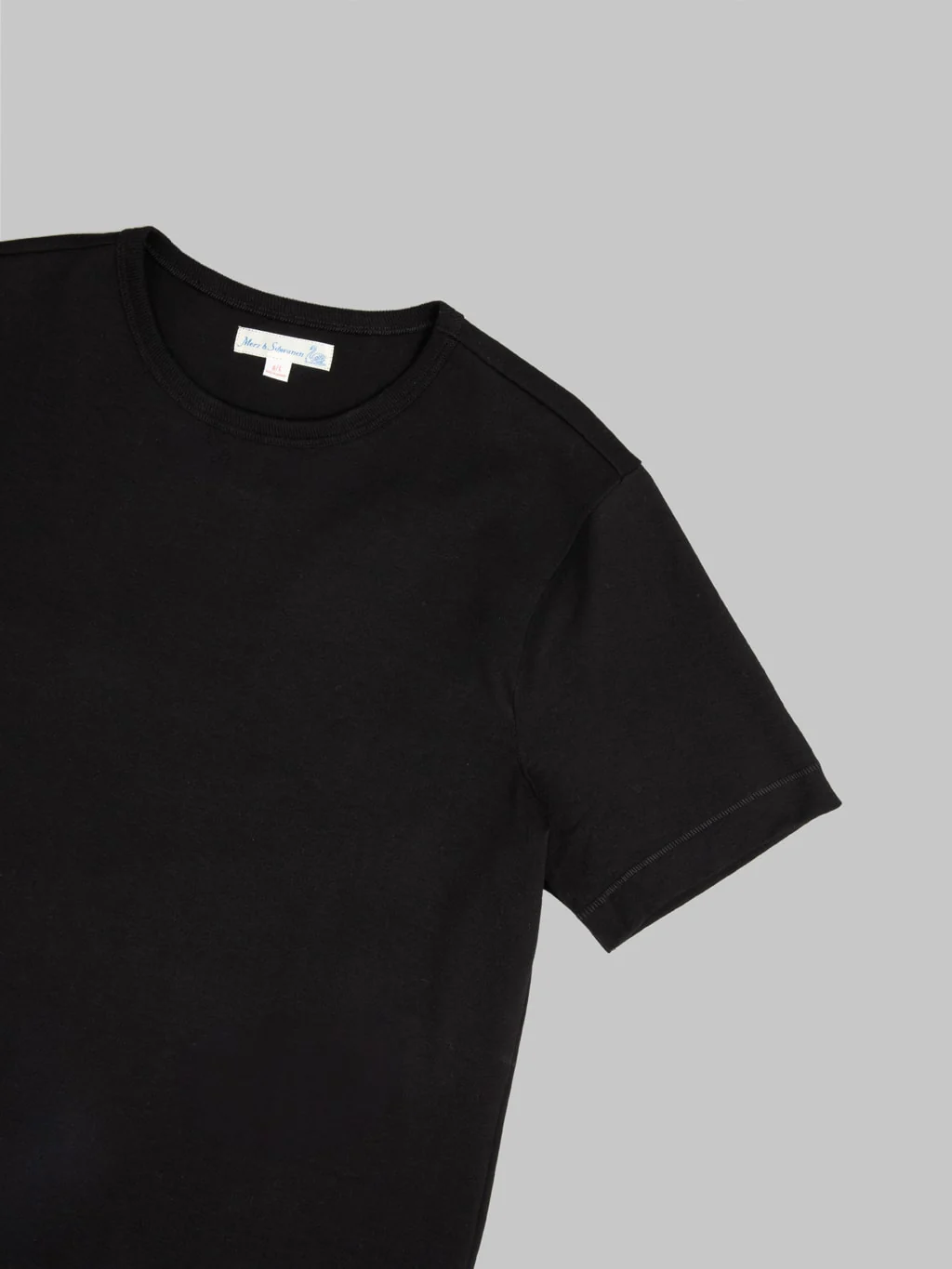 Merz b. Schwanen 2M15C Sturdy Jersey 6.8oz Crewneck Cropped Classic Fit T-Shirt Deep Black - Image 8