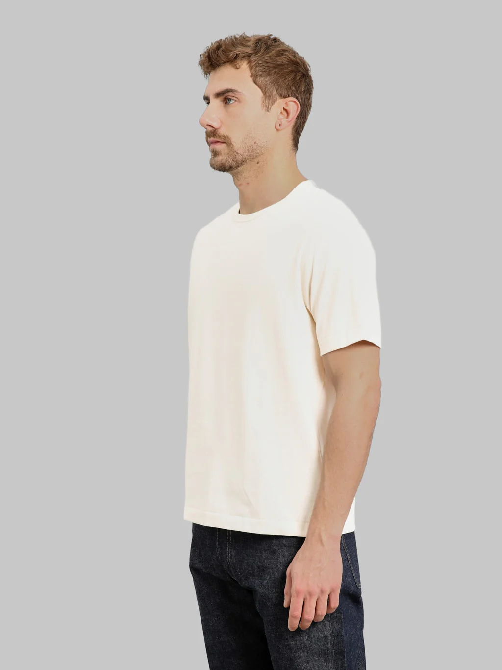 Merz b. Schwanen 2M15C Sturdy Jersey 6.8oz Crewneck Cropped Classic Fit T-Shirt Nature - Image 3