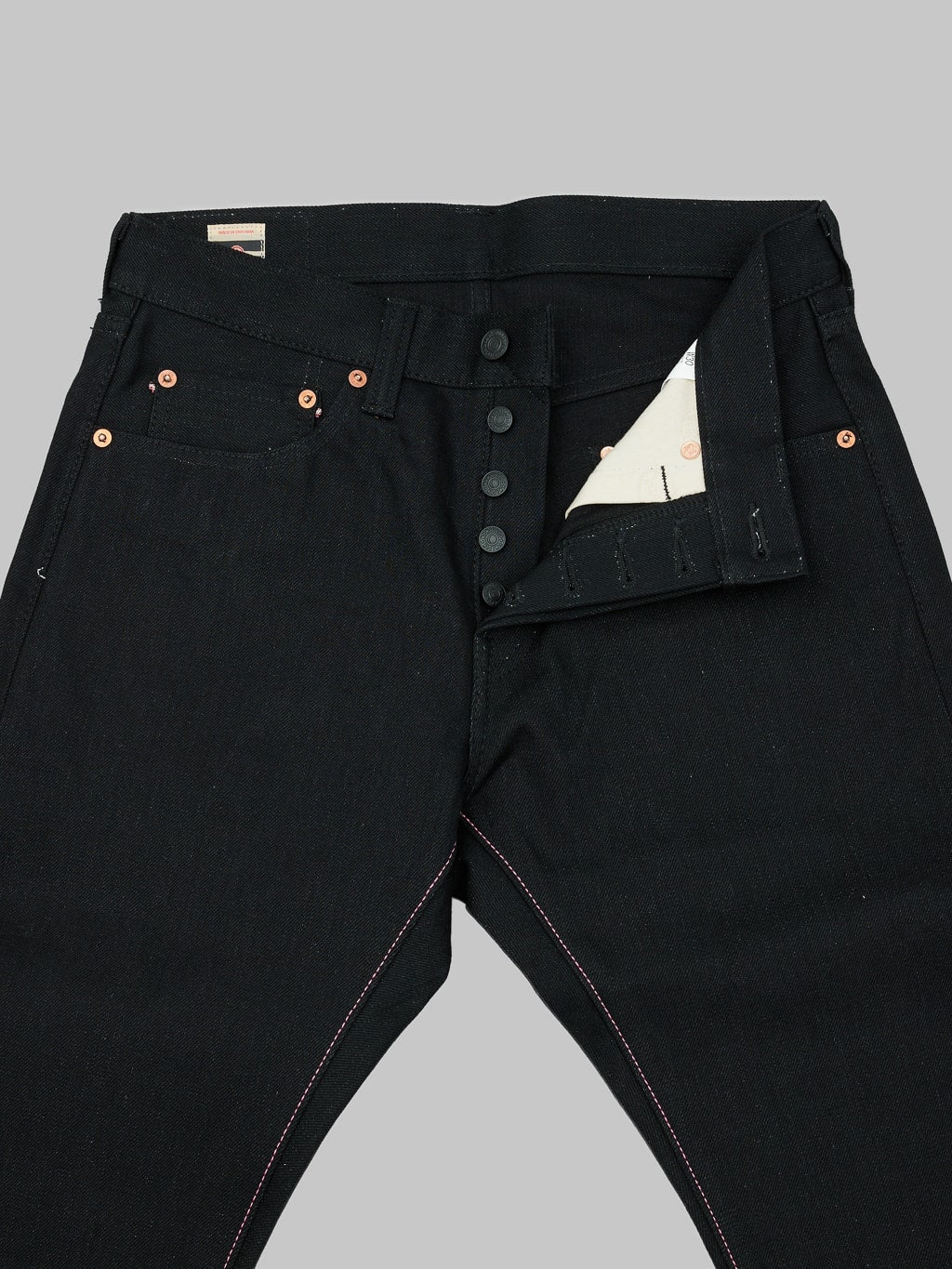 Momotaro 0405-B 15.7oz Black x Black High Tapered Jeans - Image 10