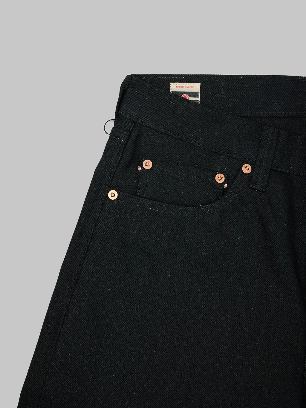 Momotaro 0405-B 15.7oz Black x Black High Tapered Jeans - Image 15