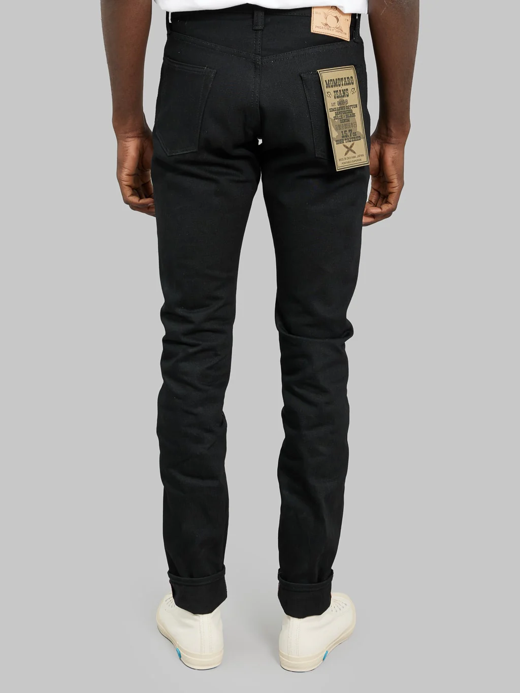 Momotaro 0405-B 15.7oz Black x Black High Tapered Jeans - Image 9