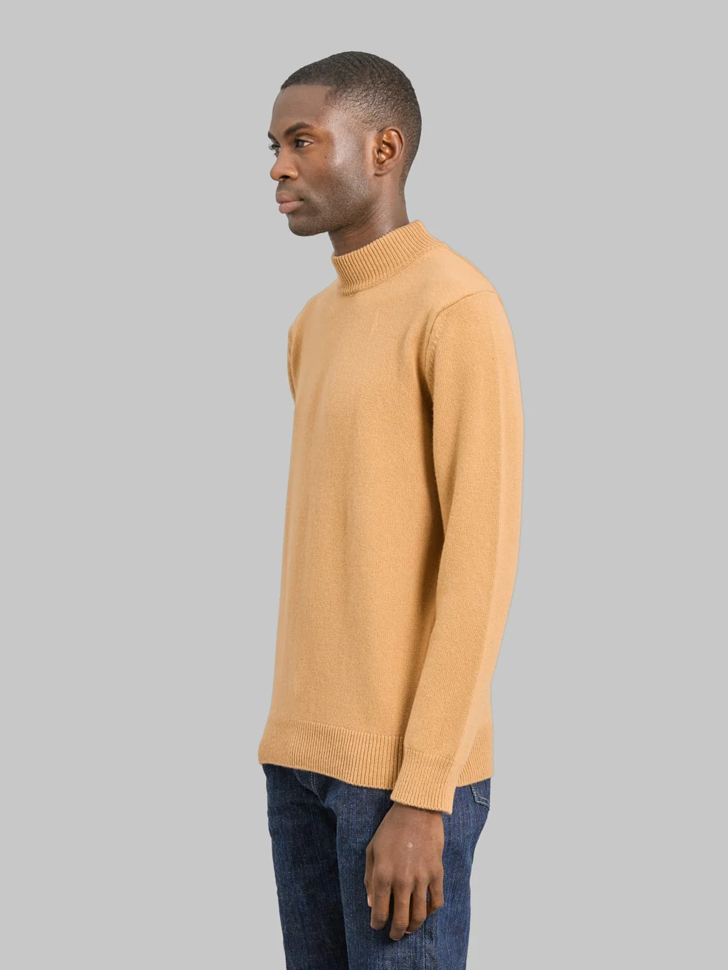 Mooncastle 7G Cashmere Silk Wool Mockneck Pullover Camel - Image 3