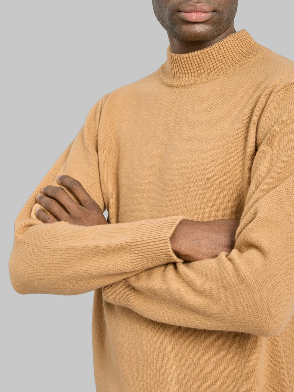 Mooncastle 7G Cashmere Silk Wool Mockneck Pullover Camel - Image 4
