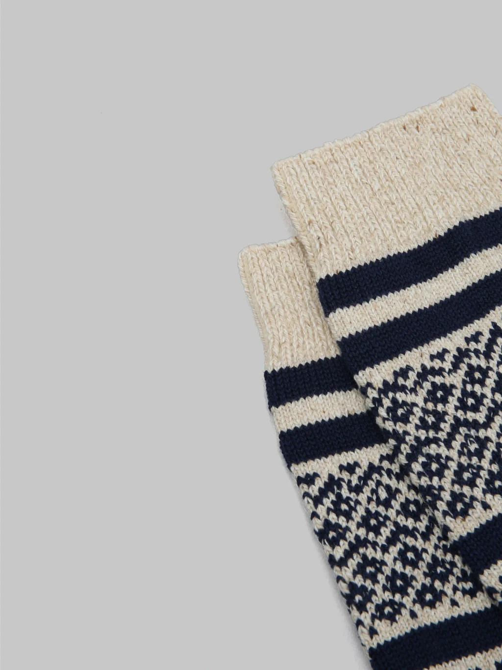 ROTOTO Multi Jacquard Crew Socks Ivory/Navy - Image 4
