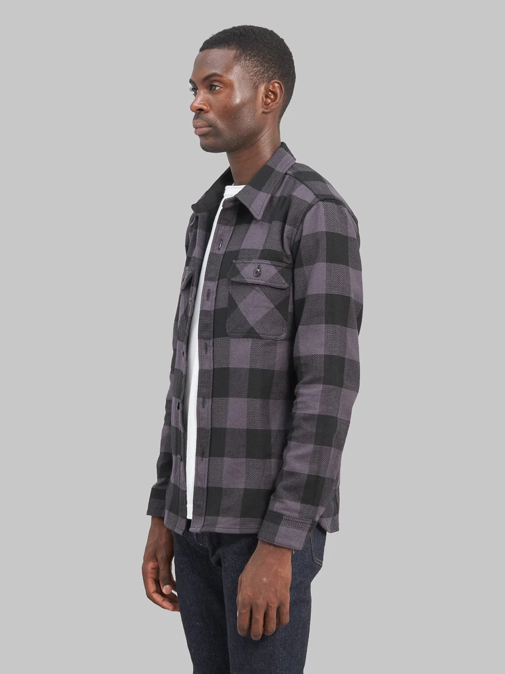 The Flat Head Block Check Flannel Shirt Grey/Black - Image 3