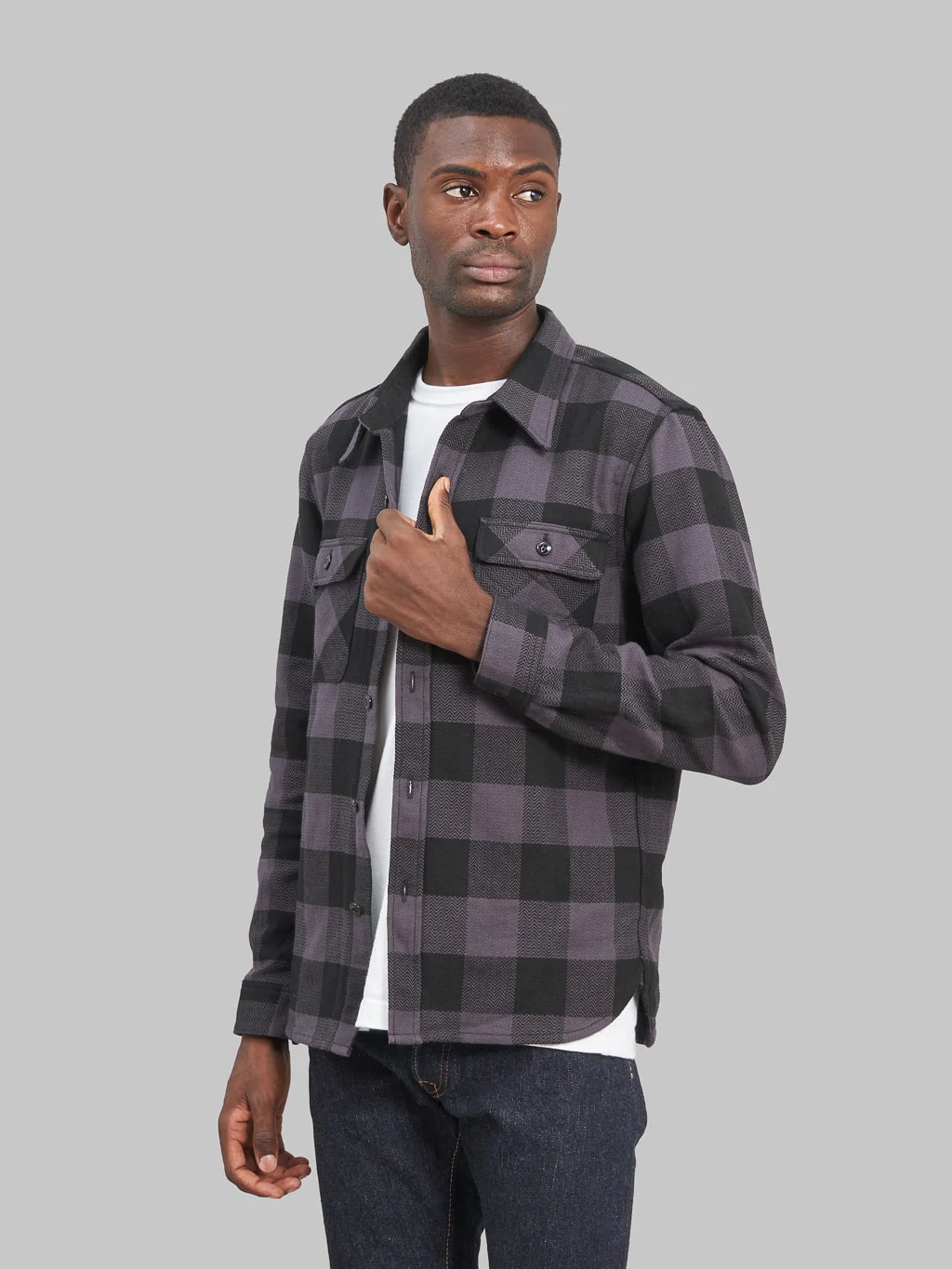 The Flat Head Block Check Flannel Shirt Grey/Black - Image 5