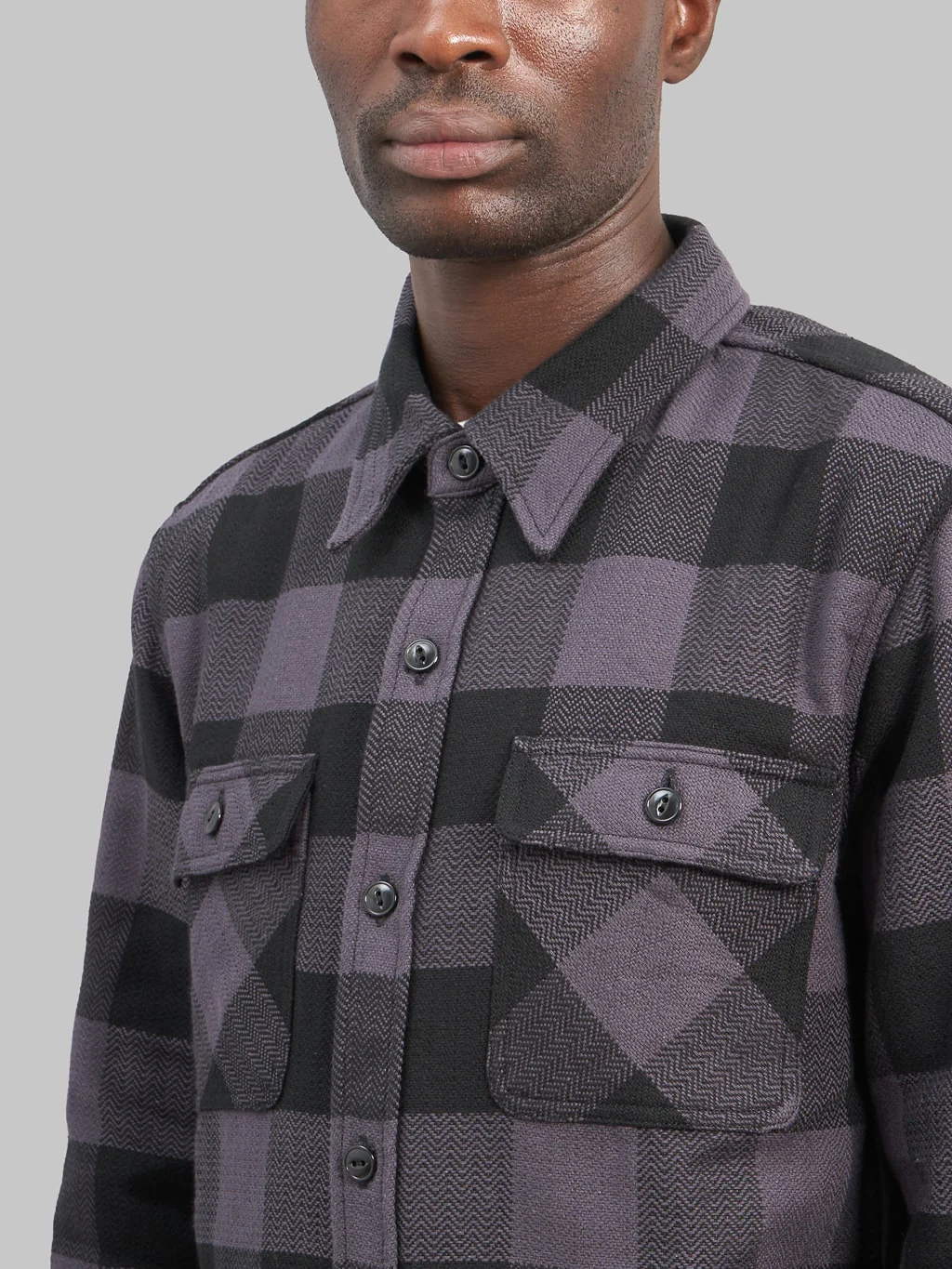 The Flat Head Block Check Flannel Shirt Grey/Black - Image 6