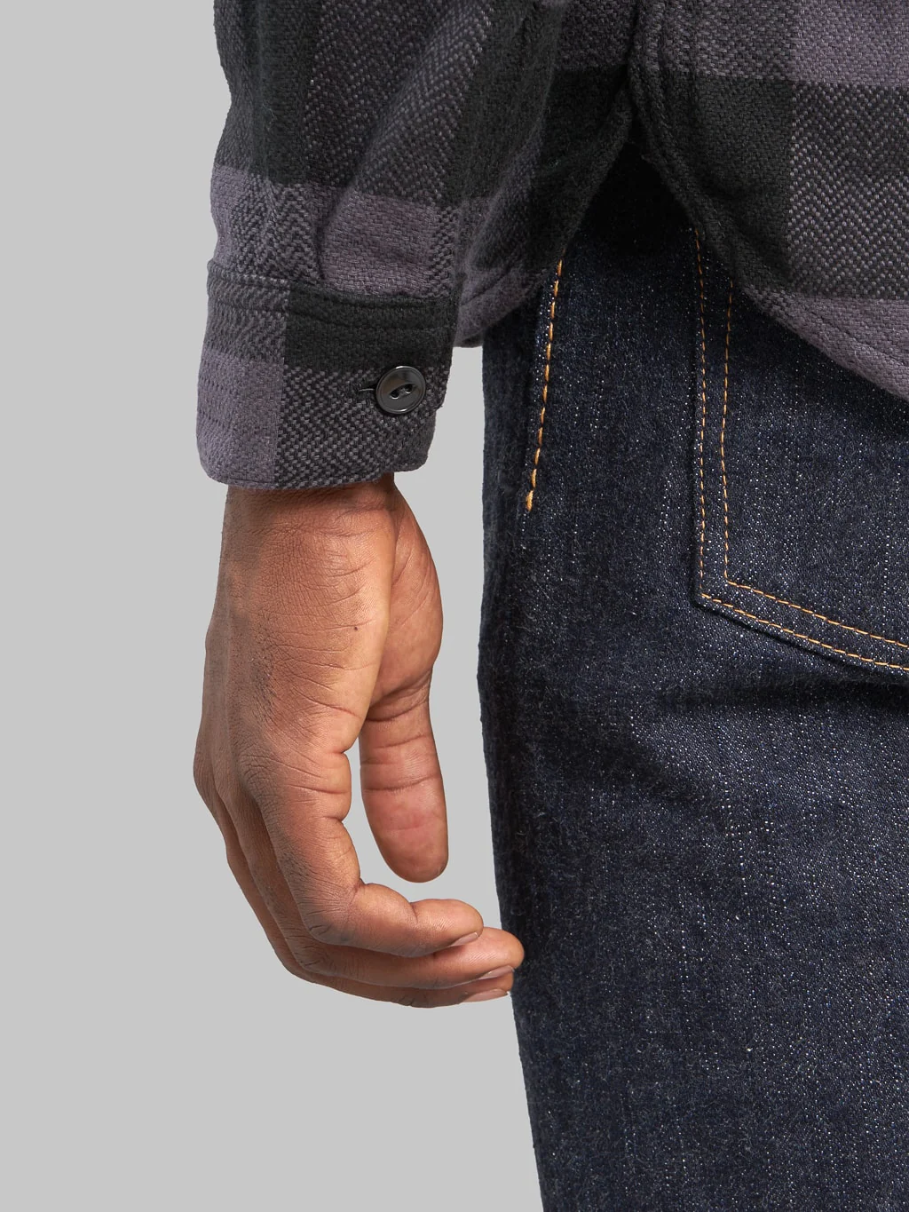 The Flat Head Block Check Flannel Shirt Grey/Black - Image 7