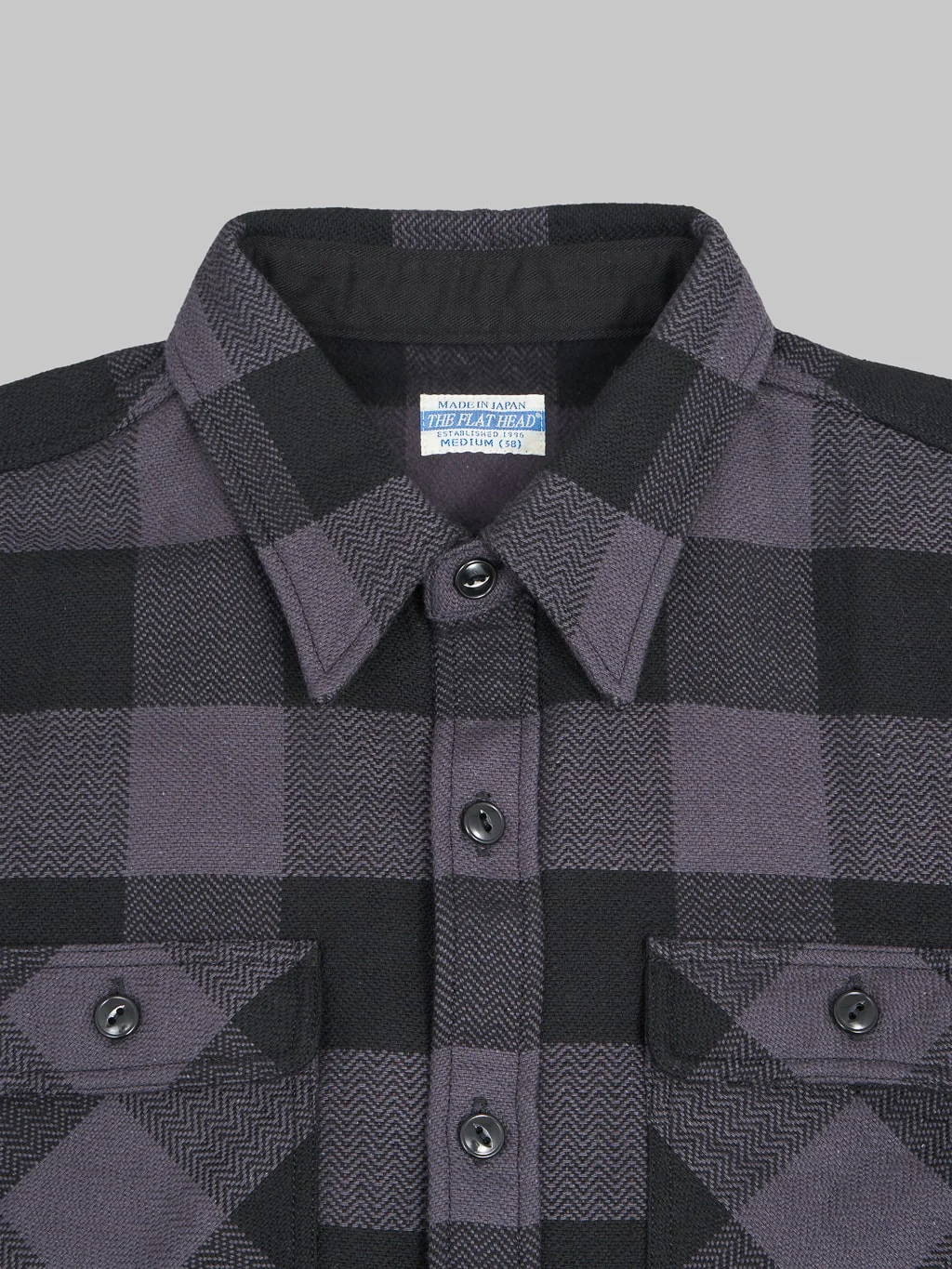 The Flat Head Block Check Flannel Shirt Grey/Black - Image 8