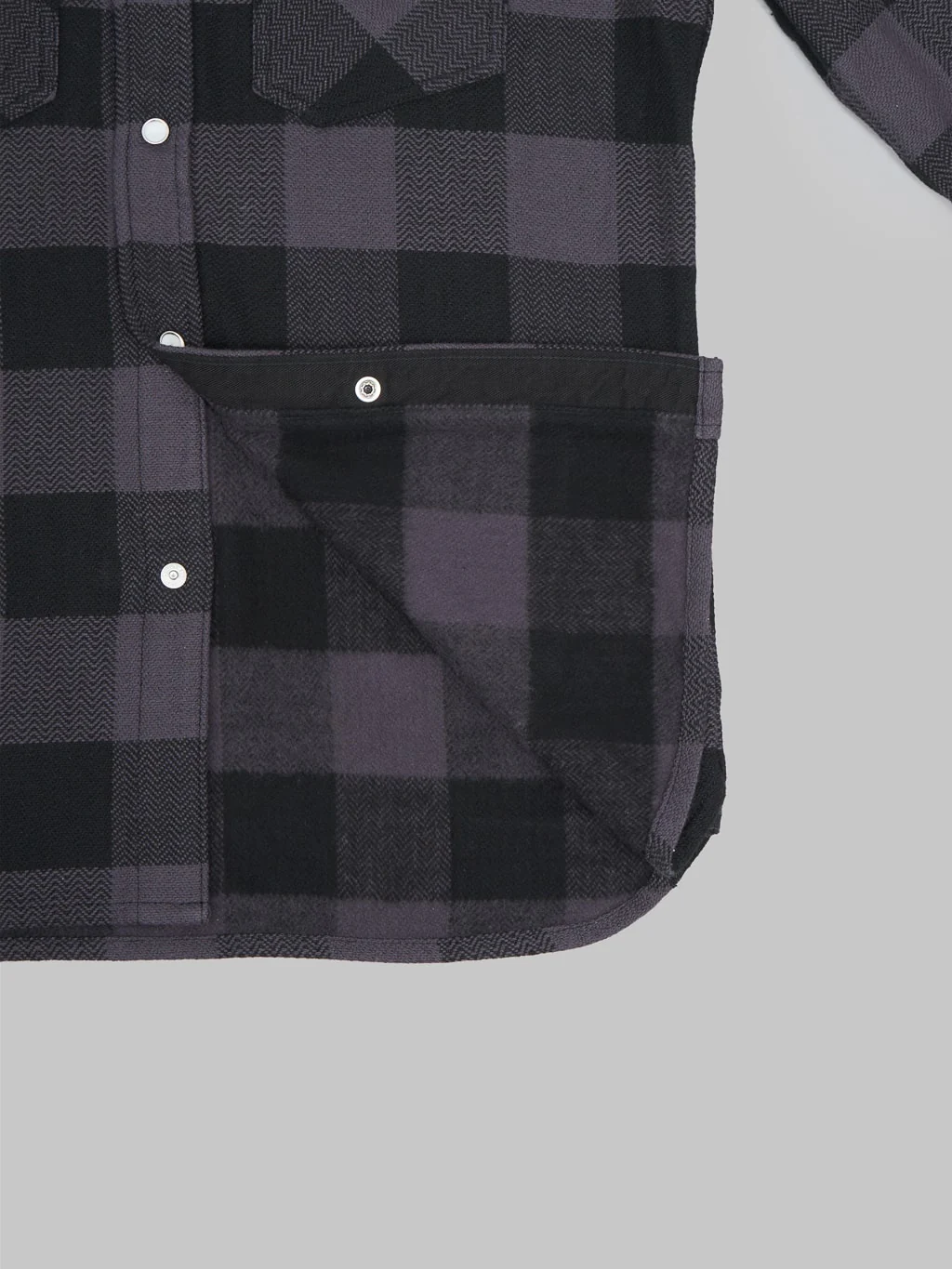 The Flat Head Block Check Flannel Western Shirt Grey/Black - Image 11