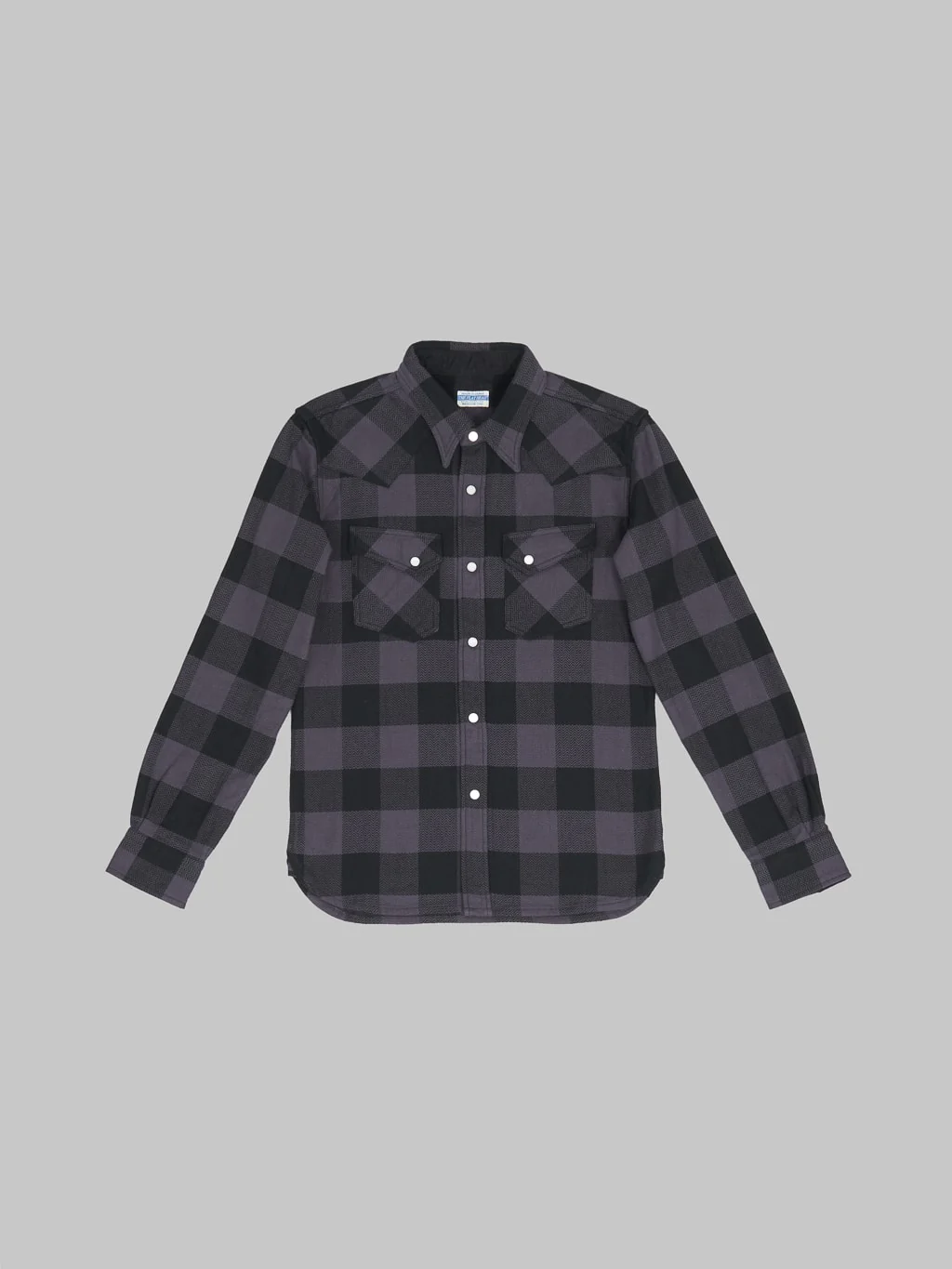 The Flat Head Block Check Flannel Western Shirt Grey/Black - Image 7