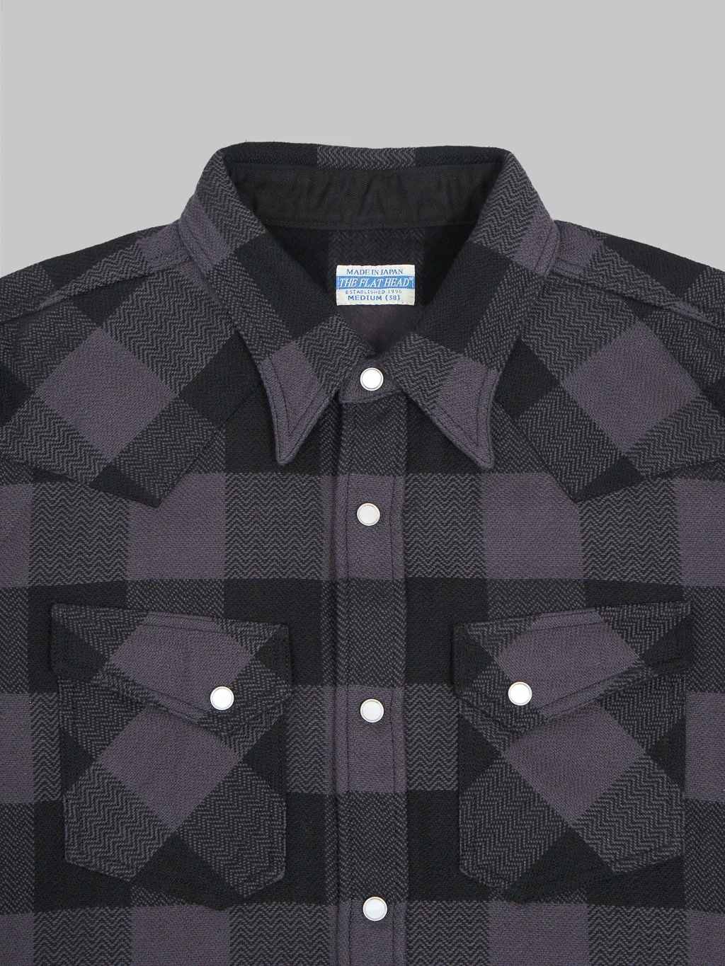 The Flat Head Block Check Flannel Western Shirt Grey/Black - Image 9