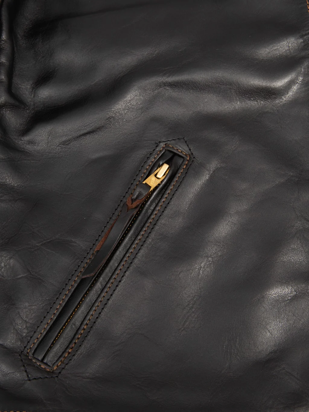 The Flat Head FN-LJ-HS001 Horsehide Single Rider's Jacket Black Aniline - Image 12