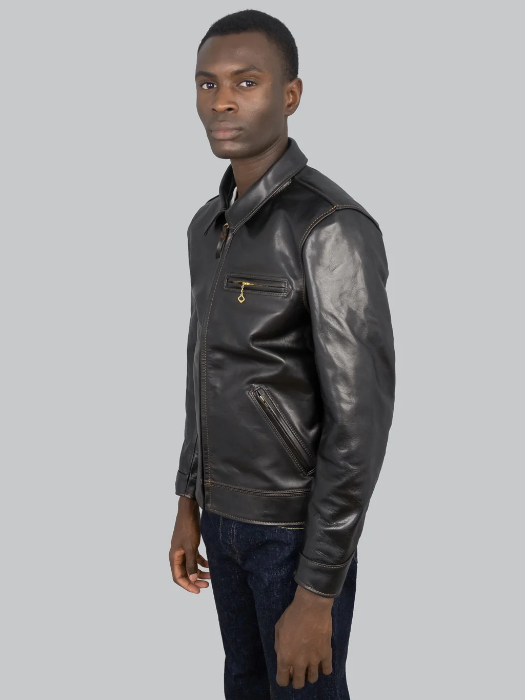 The Flat Head FN-LJ-HS001 Horsehide Single Rider's Jacket Black Aniline - Image 4