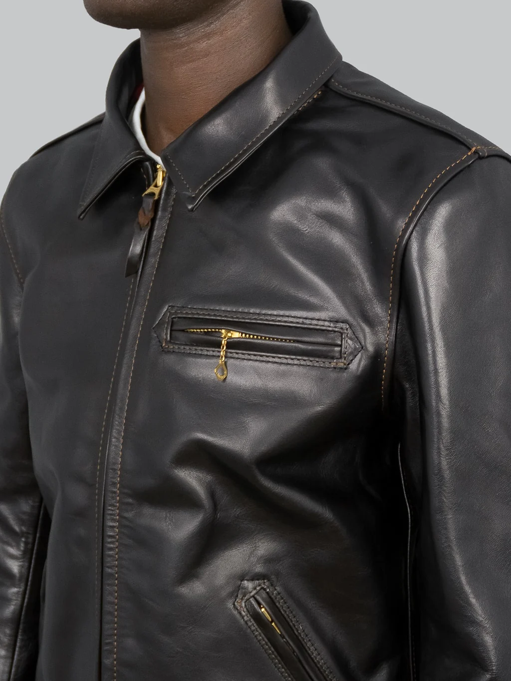 The Flat Head FN-LJ-HS001 Horsehide Single Rider's Jacket Black Aniline - Image 5