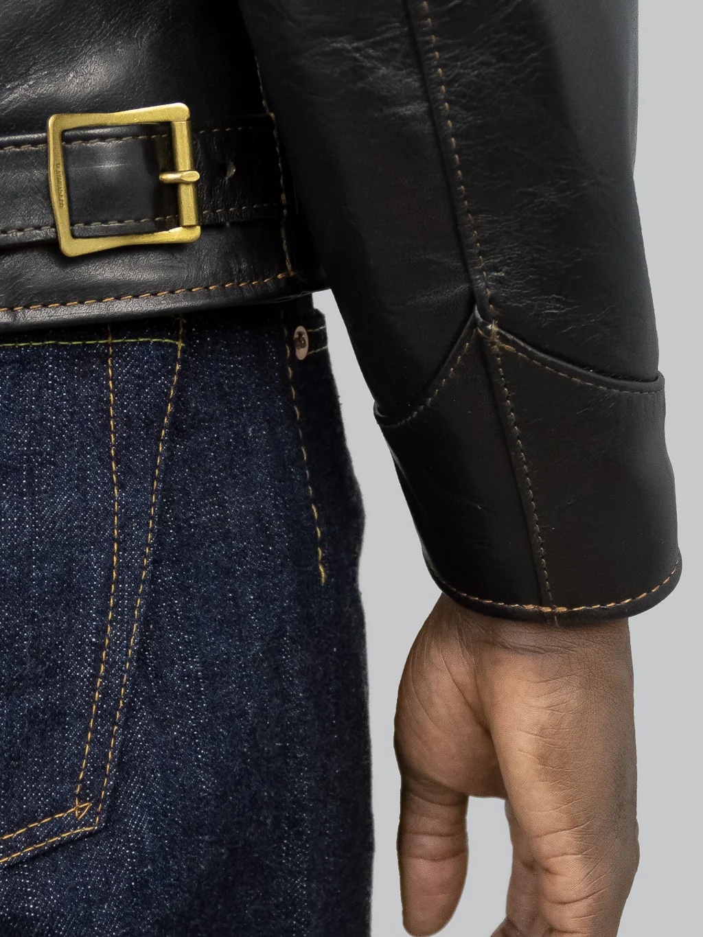The Flat Head FN-LJ-HS001 Horsehide Single Rider's Jacket Black Aniline - Image 6