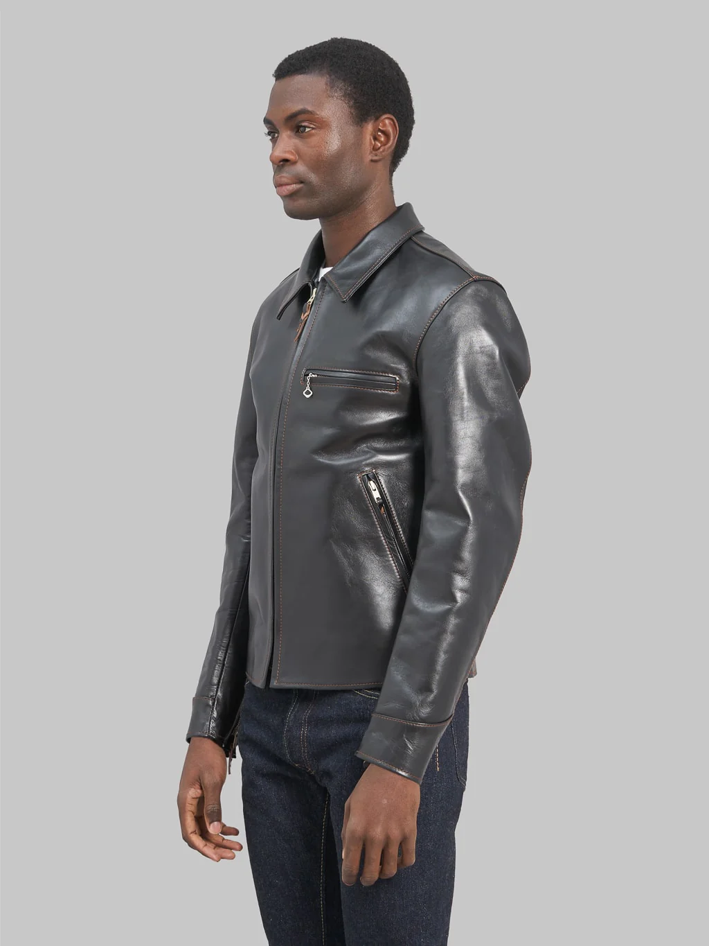 The Flat Head FN-LJ-HS005 Horsehide Single Rider's Jacket Black Semi-Aniline - Image 4