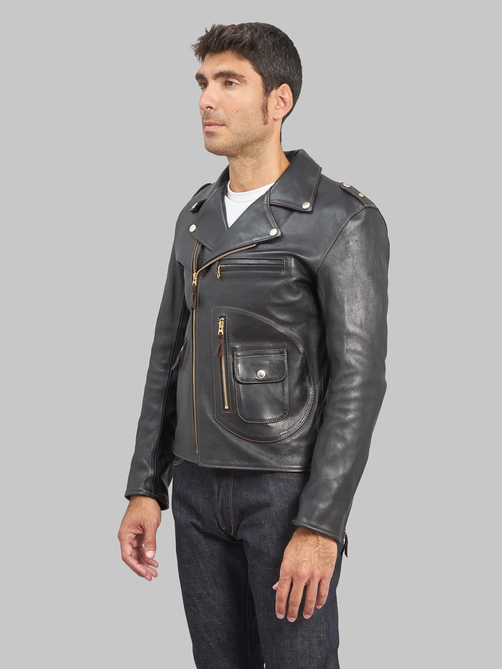 The Flat Head FN-LJ-HW001 Horsehide Double Rider's Jacket Black Aniline - Image 4