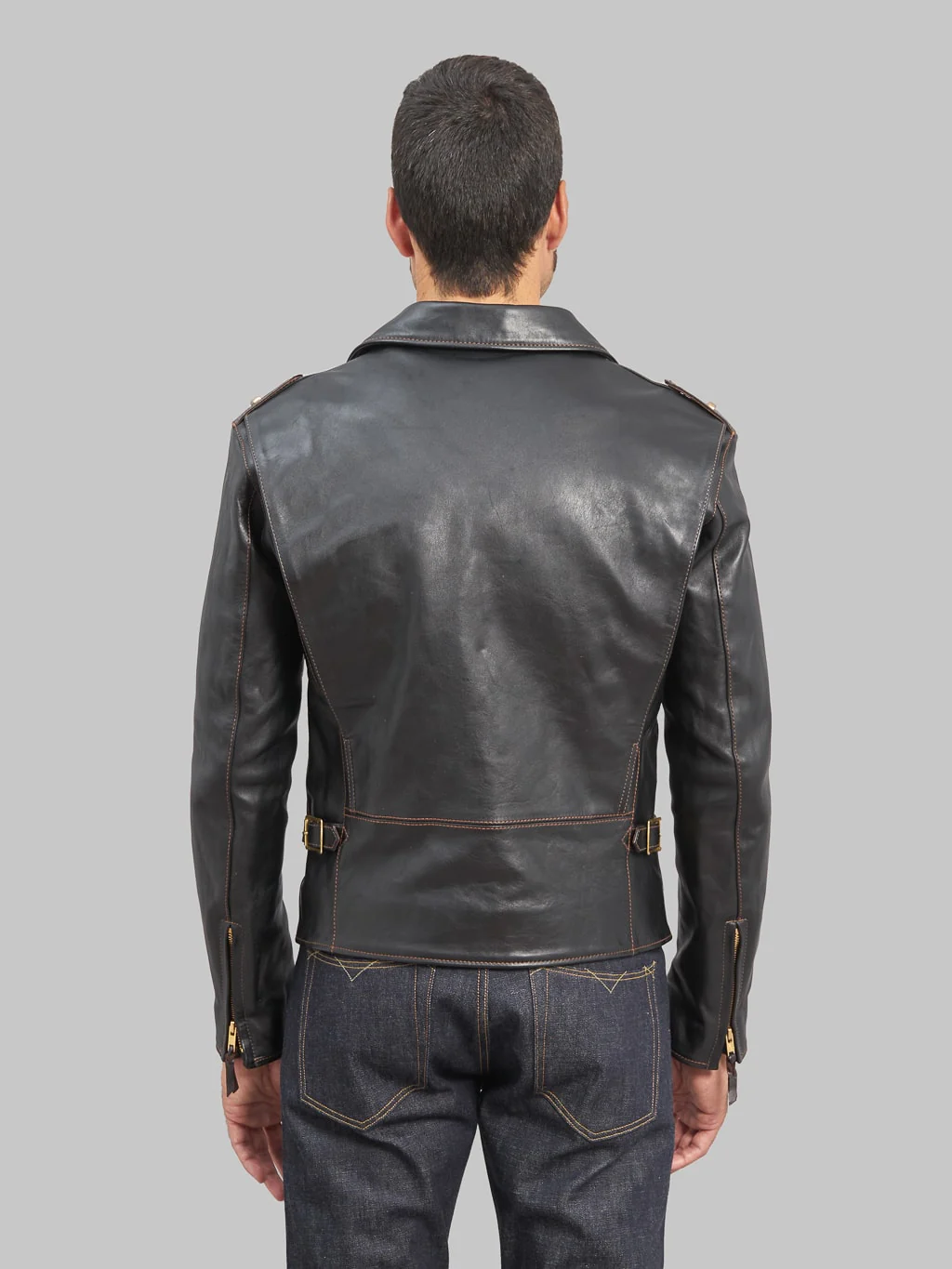 The Flat Head FN-LJ-HW001 Horsehide Double Rider's Jacket Black Aniline - Image 5
