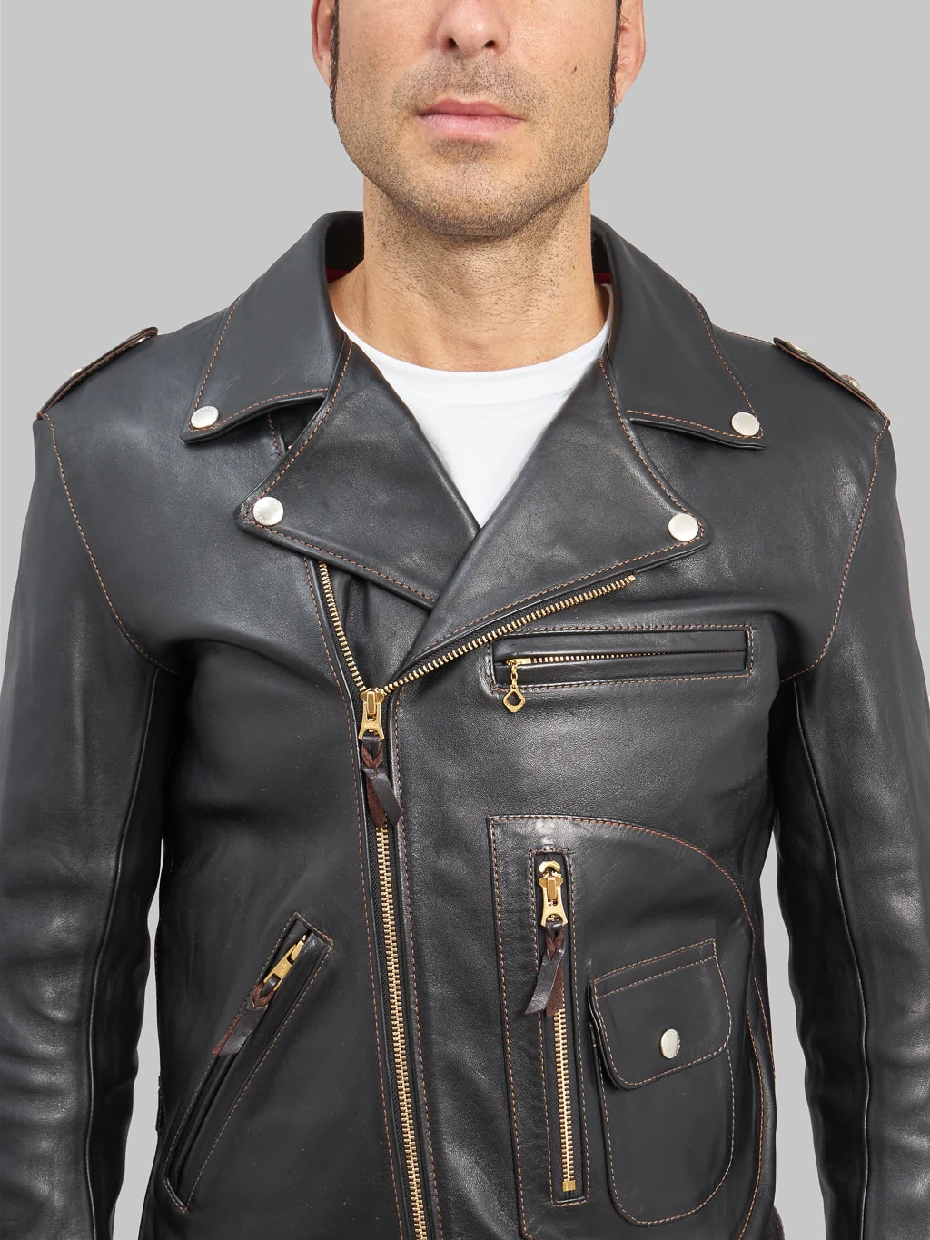 The Flat Head FN-LJ-HW001 Horsehide Double Rider's Jacket Black Aniline - Image 6