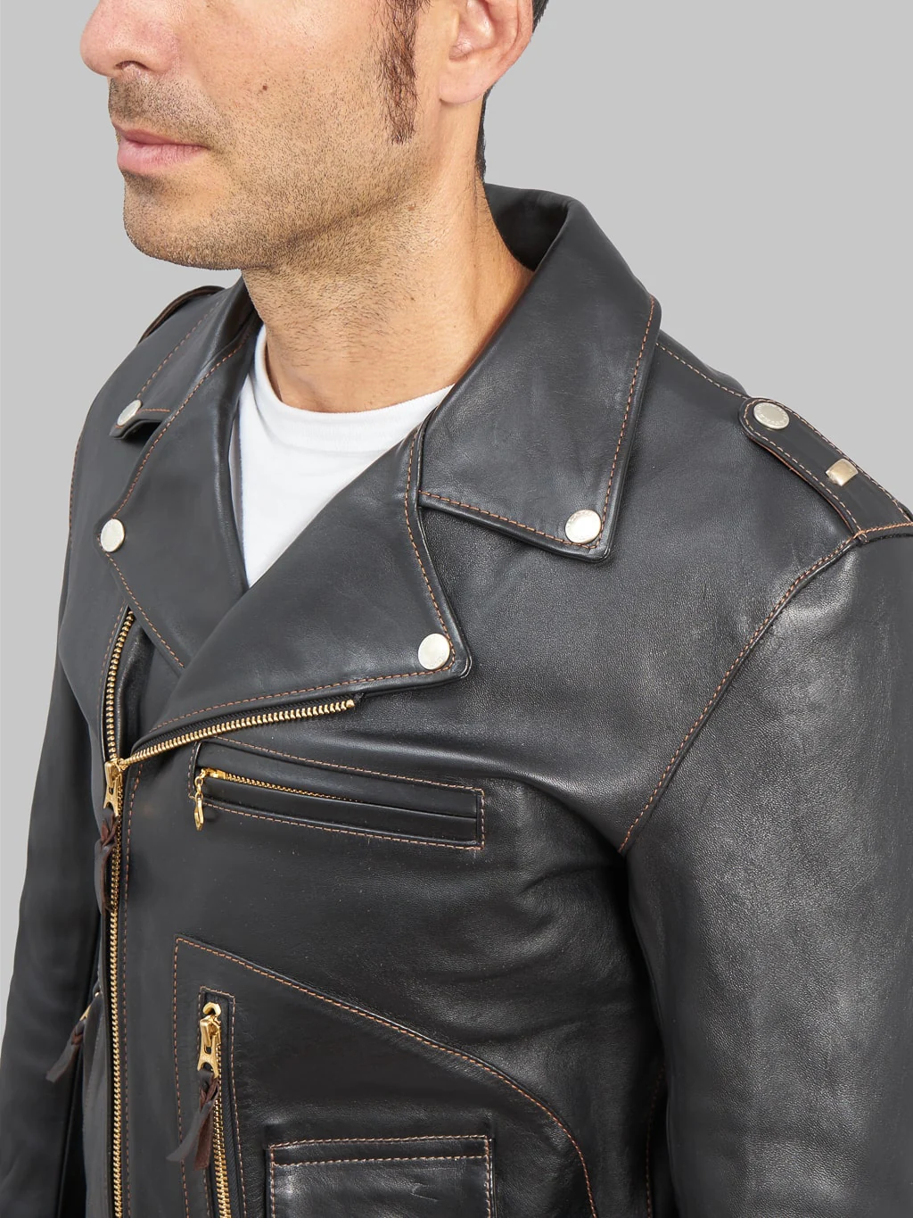 The Flat Head FN-LJ-HW001 Horsehide Double Rider's Jacket Black Aniline - Image 8