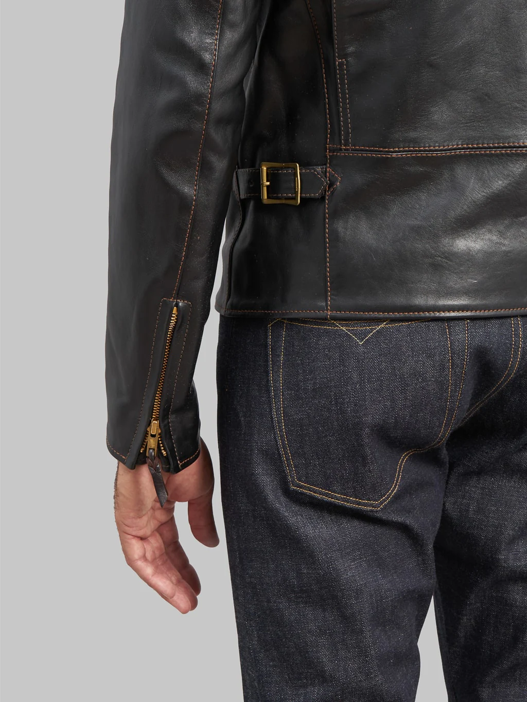 The Flat Head FN-LJ-HW001 Horsehide Double Rider's Jacket Black Aniline - Image 9