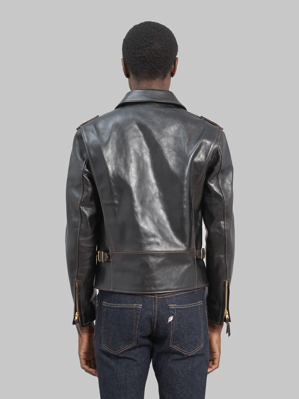 The Flat Head FN-LJ-HW004 Horsehide Double Rider's Jacket Black Semi-Aniline - Image 3