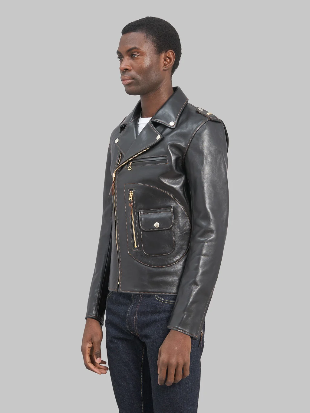 The Flat Head FN-LJ-HW004 Horsehide Double Rider's Jacket Black Semi-Aniline - Image 4