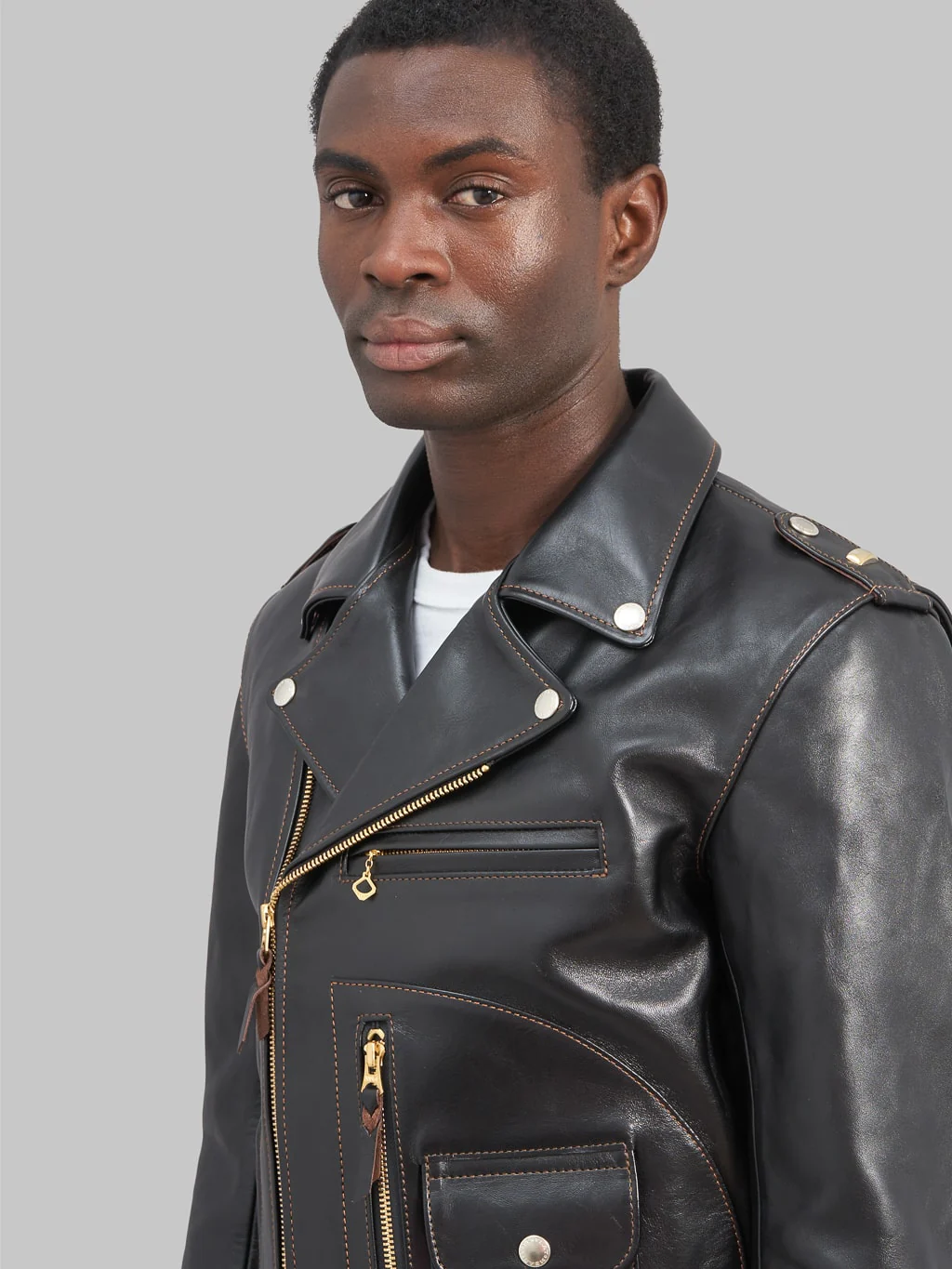 The Flat Head FN-LJ-HW004 Horsehide Double Rider's Jacket Black Semi-Aniline - Image 6