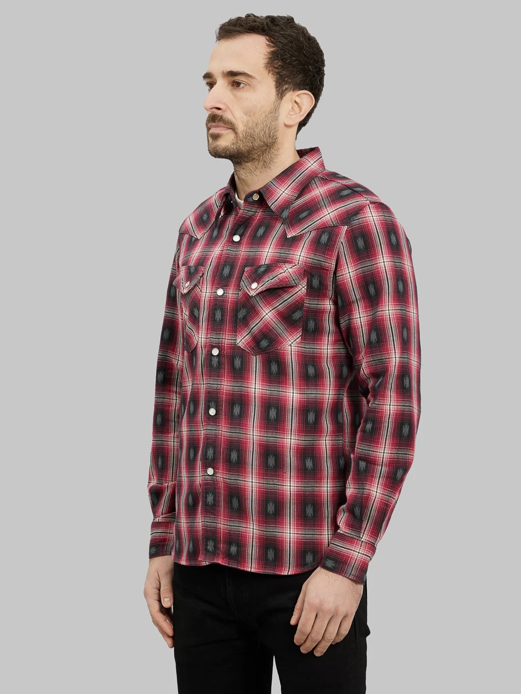 The Flat Head Native Check Western Shirt Red - Image 3