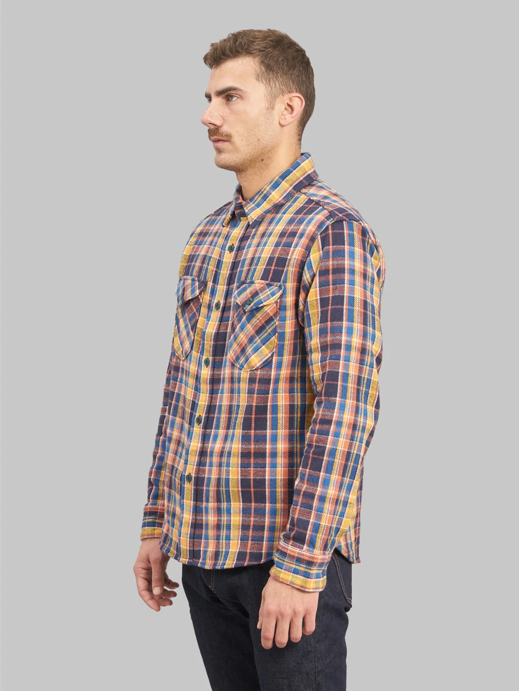 UES Heavy Flannel Shirt Blue & Yellow - Image 3