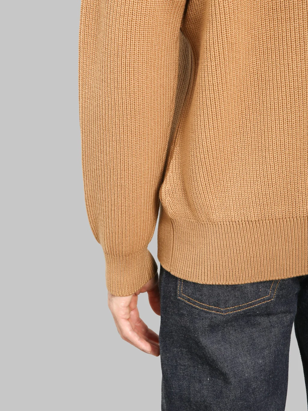 Yonetomi Extra Fine Wool Rib Knit Pullover Camel - Image 5